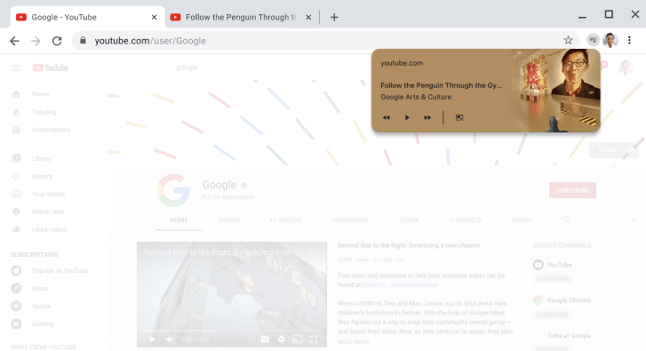 Chrome tarayıcı penceresinde, medya denetimleri iletişim kutusu gösteriliyor.