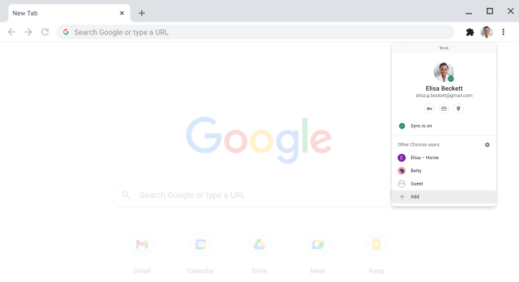 Chrome tarayıcıda profil değiştirici iletişim kutusu gösteriliyor.