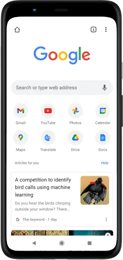 Pixel 4 XL phone with screen displaying Google.com.