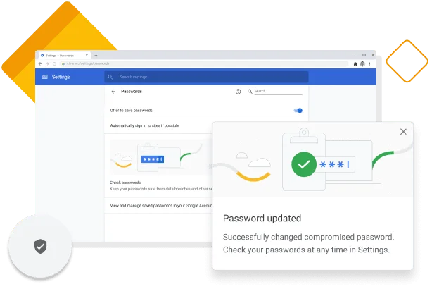 Chrome’s window displays the Password Manager feature successfully changing a compromised password.