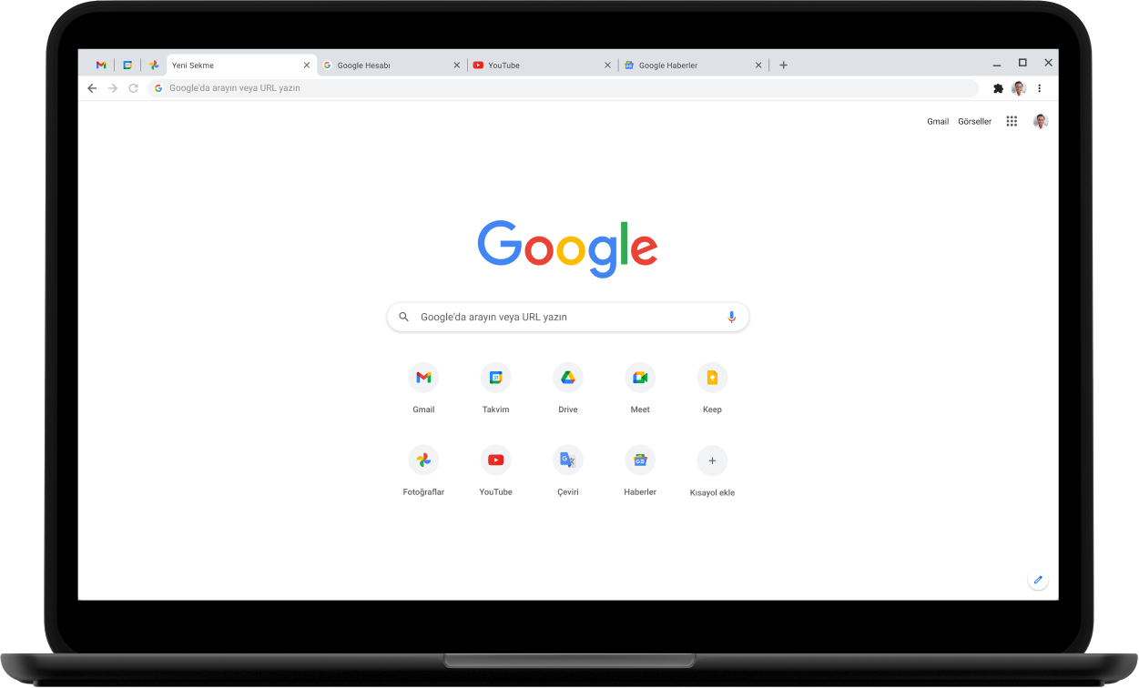 Pixelbook Go dizüstü bilgisayar ekranının sol üst köşesinde Google.com gösteriliyor.