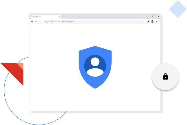 Chrome tarayıcı penceresinde Google gizlilik simgesi gösteriliyor.