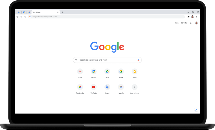 Dizüstü bilgisayarda Google.com gösteriliyor.