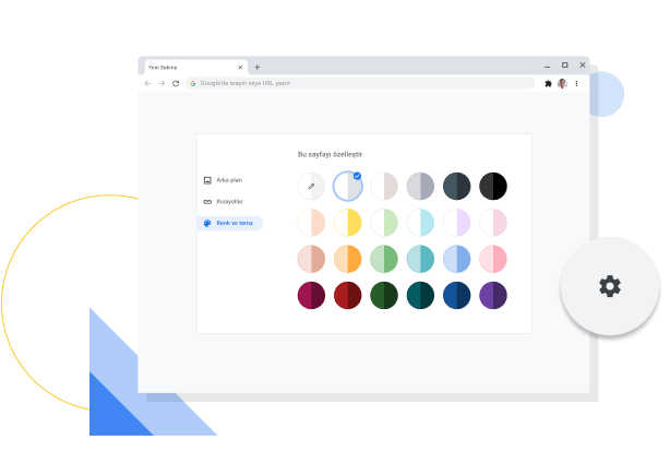 Chrome rengini ve temasını özelleştirme penceresinin resmi.