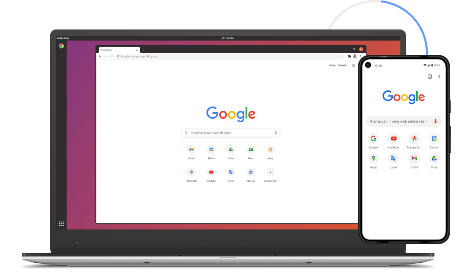 Dizüstü bilgisayar ve mobil cihazlarda Google Chrome resmi