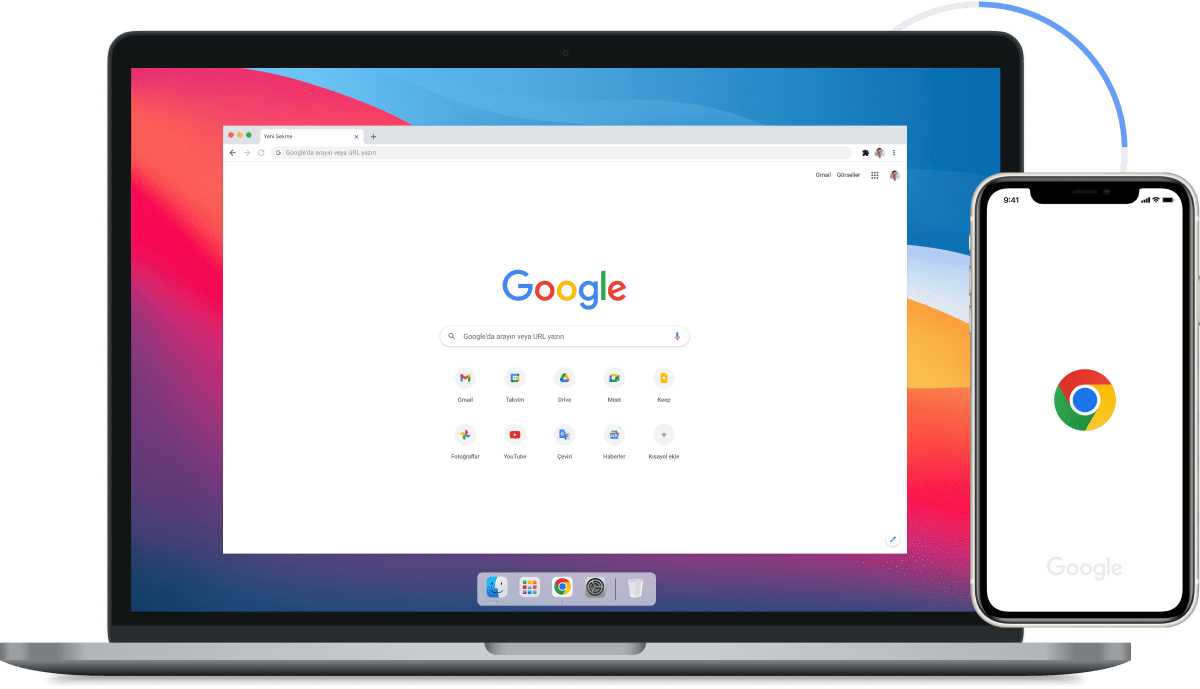 Dizüstü bilgisayar ve mobil cihazlarda Google Chrome resmi