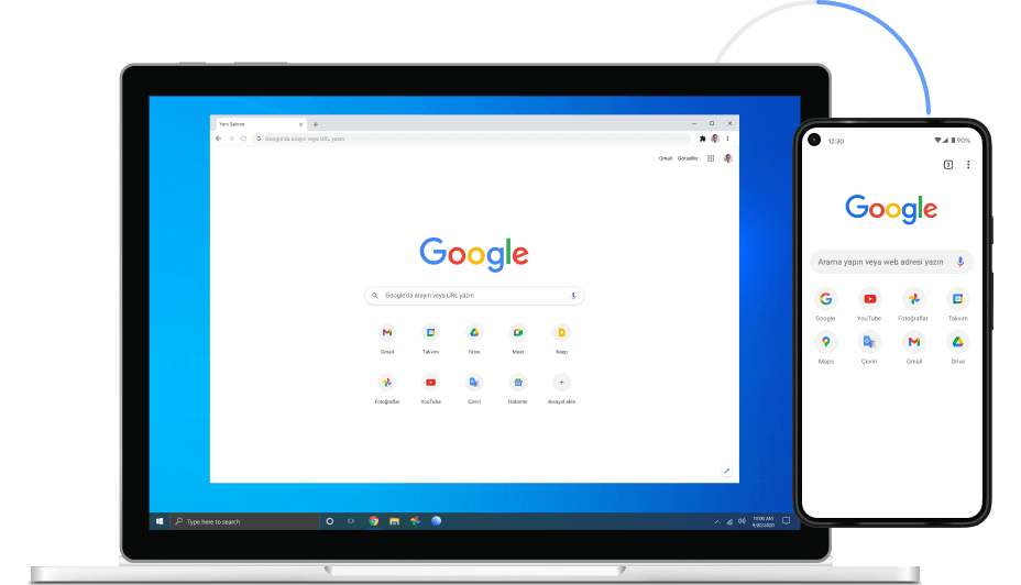 Dizüstü bilgisayar ve mobil cihazlarda Google Chrome resmi