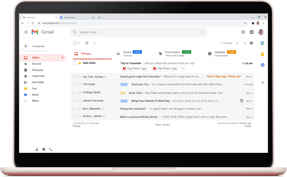 E-postaların listelendiği Gmail arayüz ekranı.